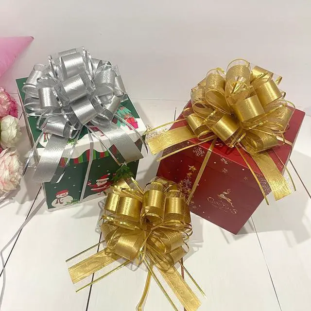 Alt view image 3 of 6 - HSXJJ Pull Bows for Gift Wrapping,6 PCS Gold Gift Bow,6 inches Bow for Gift Basket,Gift Wedding Ribbon Bows for Wrapping Boxes or Flower Decorations(Gold)