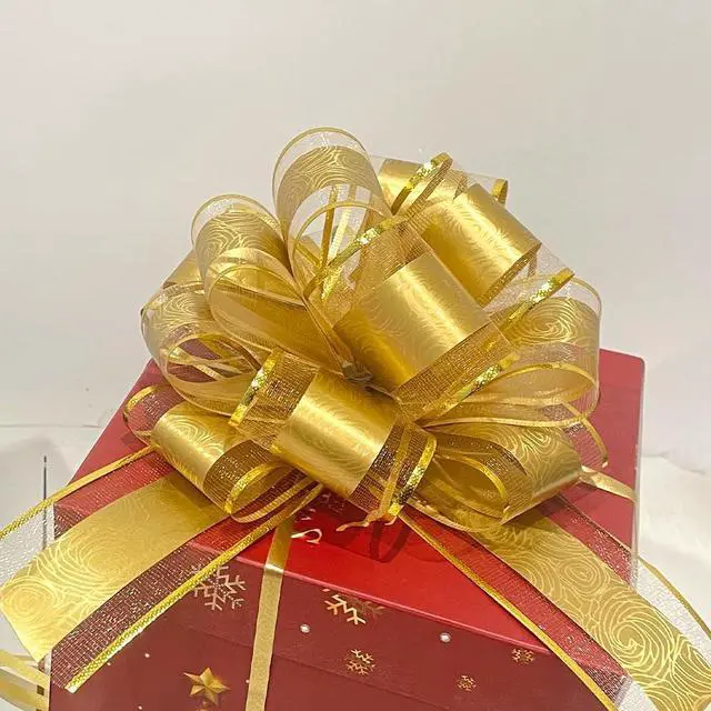 Alt view image 4 of 6 - HSXJJ Pull Bows for Gift Wrapping,6 PCS Gold Gift Bow,6 inches Bow for Gift Basket,Gift Wedding Ribbon Bows for Wrapping Boxes or Flower Decorations(Gold)