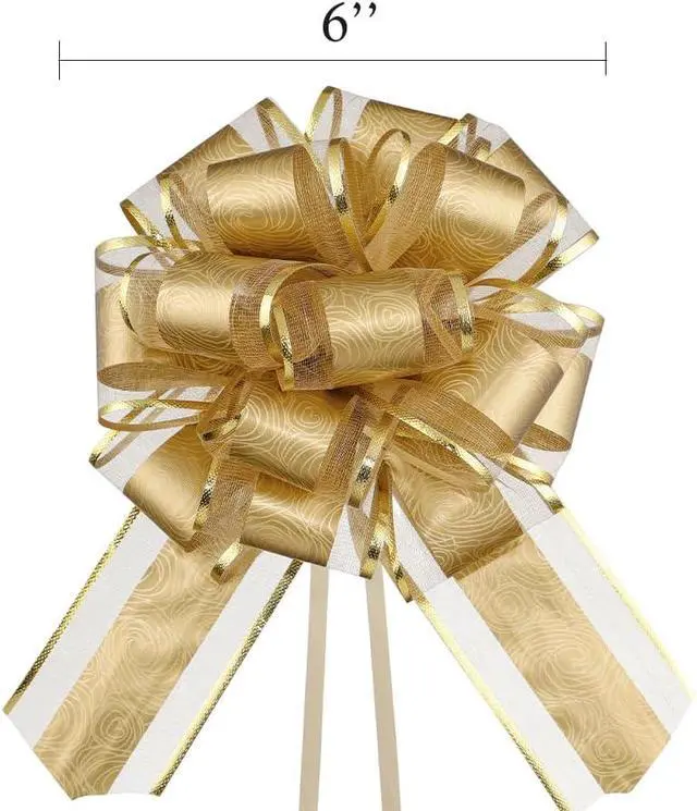 Alt view image 5 of 6 - HSXJJ Pull Bows for Gift Wrapping,6 PCS Gold Gift Bow,6 inches Bow for Gift Basket,Gift Wedding Ribbon Bows for Wrapping Boxes or Flower Decorations(Gold)