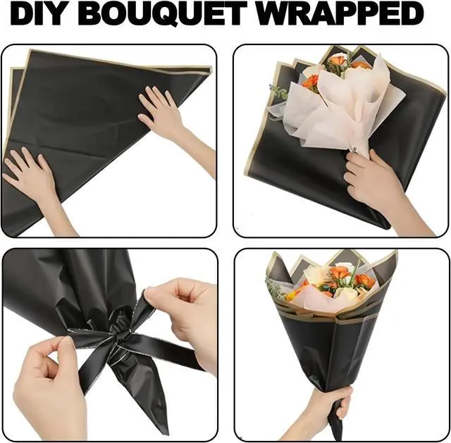 Alt view image 5 of 6 - DEWJDFSC 20 Sheets Flower Bouquet Wrapping Paper Floral Korean Black