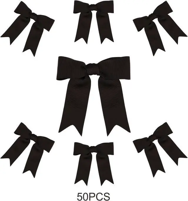 Alt view image 4 of 6 - Meseey 50 Pcs 3 Inches Black Grosgrain Ribbon Twist Tie Bow Pretied Premade Craft Bows for Treat Bags Gift Wrapping Basket Wedding Baby Shower Brithday Valentine's Day Christmas Party