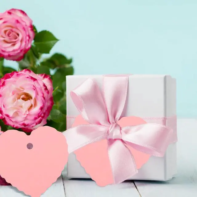 Alt view image 4 of 5 - jijAcraft 100Pcs Pink Gift Tags, Heart Paper Tags with String, 2.2 x 2.4Inch Blank Mothers Day Tag, Party Favors Hangtag, Gift Wrapping Tag for Birthday, Baby Shower, Wedding