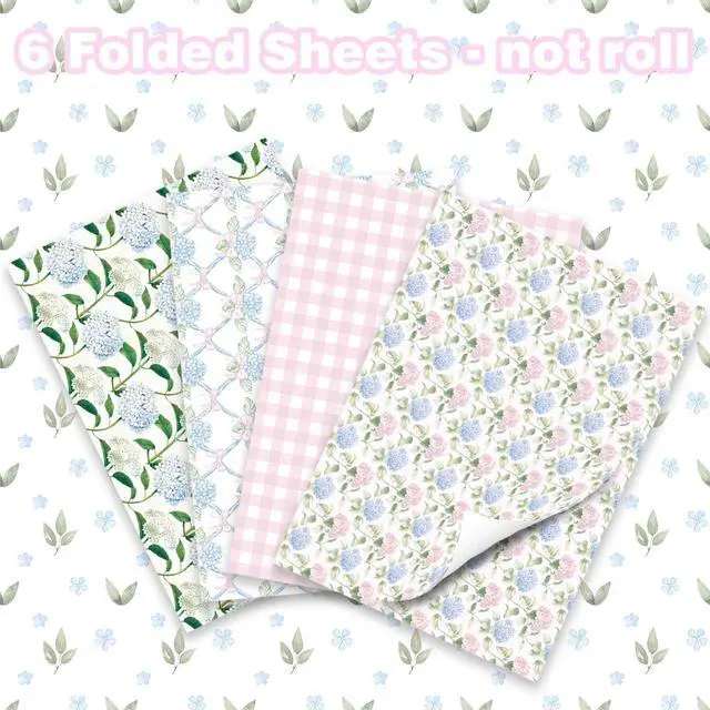 Alt view image 4 of 7 - Adurself 28 x 40 In Hydrangea Wrapping Paper -Not Roll- Pink Blue Vintage Flower & Plaid Assorted Design, Folded Flat Floral Gift Wrap Paper - 6 Jumbo Sheets for Birthday Wedding Baby Shower Gifts