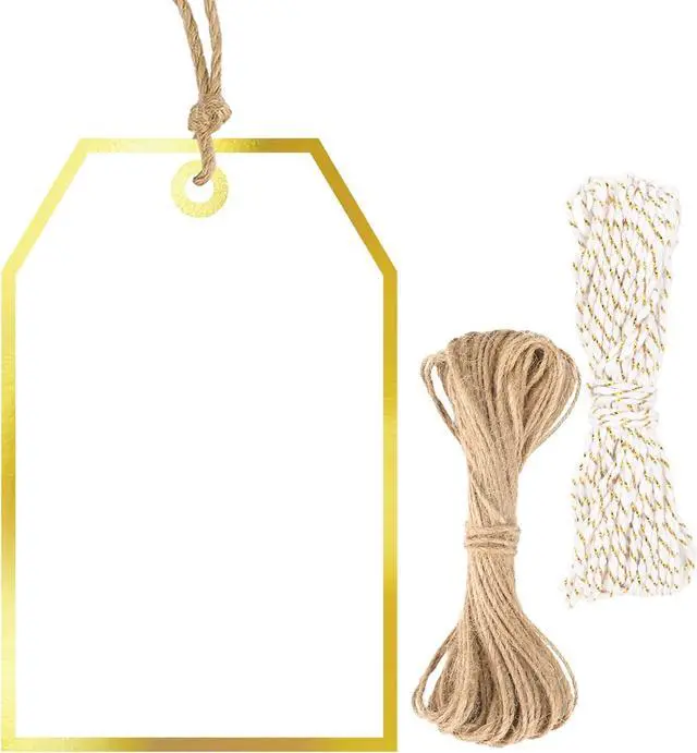 Main image of G2PLUS Gift Tags with String, 100Pcs White Blank Gift Wrap Tag, 3.3x2.2in