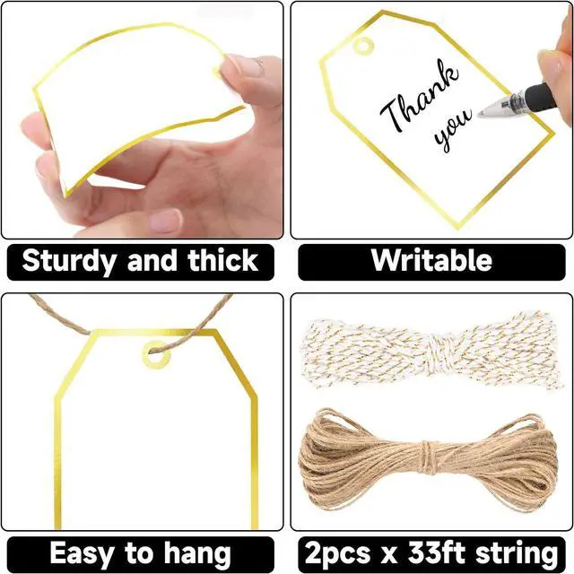 Alt view image 3 of 7 - G2PLUS Gift Tags with String, 100Pcs White Blank Gift Wrap Tag, 3.3x2.2in