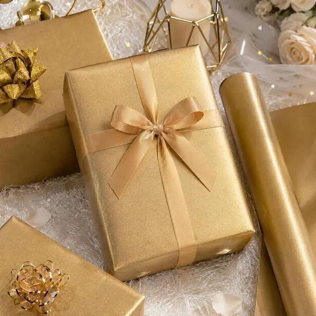 Alt view image 2 of 7 - Yarcony Shimmer Gold Wrapping Paper, Champagne Matte Wrapping Paper for Gifts, Solid Color Pearly-lustre Gift Wrap for Birthday, Wedding, Valentine's Day, Mother's Day, Christmas(17 Inch X 16.5 Feet)