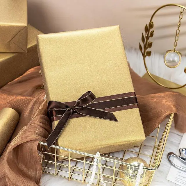 Alt view image 3 of 7 - Yarcony Shimmer Gold Wrapping Paper, Champagne Matte Wrapping Paper for Gifts, Solid Color Pearly-lustre Gift Wrap for Birthday, Wedding, Valentine's Day, Mother's Day, Christmas(17 Inch X 16.5 Feet)