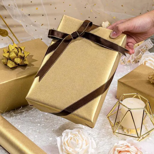 Alt view image 5 of 7 - Yarcony Shimmer Gold Wrapping Paper, Champagne Matte Wrapping Paper for Gifts, Solid Color Pearly-lustre Gift Wrap for Birthday, Wedding, Valentine's Day, Mother's Day, Christmas(17 Inch X 16.5 Feet)