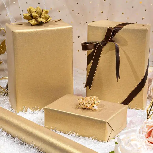 Alt view image 6 of 7 - Yarcony Shimmer Gold Wrapping Paper, Champagne Matte Wrapping Paper for Gifts, Solid Color Pearly-lustre Gift Wrap for Birthday, Wedding, Valentine's Day, Mother's Day, Christmas(17 Inch X 16.5 Feet)