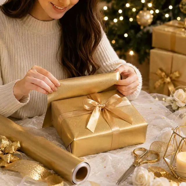 Alt view image 7 of 7 - Yarcony Shimmer Gold Wrapping Paper, Champagne Matte Wrapping Paper for Gifts, Solid Color Pearly-lustre Gift Wrap for Birthday, Wedding, Valentine's Day, Mother's Day, Christmas(17 Inch X 16.5 Feet)