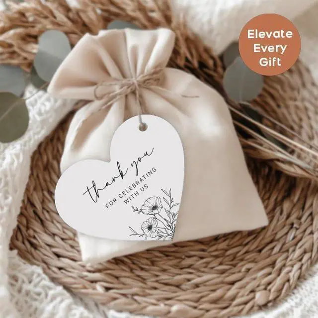 Alt view image 2 of 7 - 50 Heart Thank You Gift Tags with String Attached, Small Thank You for Celebrating with Us Gift Bag Tags for Presents and Personalized Party Favors - Baby Shower, Wedding, Bridal Shower, Birthday