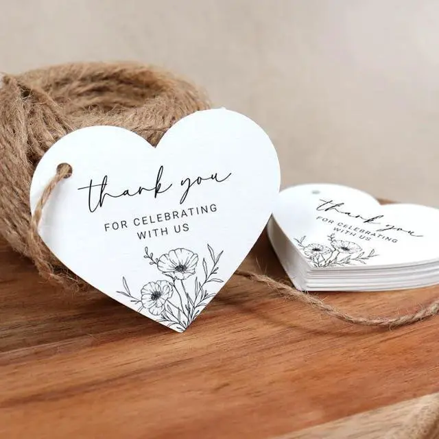 Alt view image 5 of 7 - 50 Heart Thank You Gift Tags with String Attached, Small Thank You for Celebrating with Us Gift Bag Tags for Presents and Personalized Party Favors - Baby Shower, Wedding, Bridal Shower, Birthday