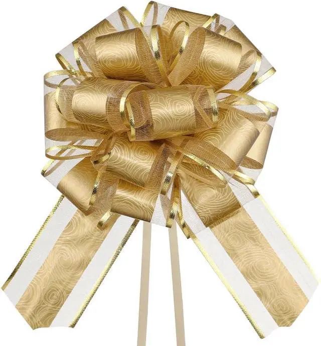 Main image of HSXJJ Pull Bows for Gift Wrapping,6 PCS Gold Gift Bow,6 inches Bow for Gift Basket,Gift Wedding Ribbon Bows for Wrapping Boxes or Flower Decorations(Gold)