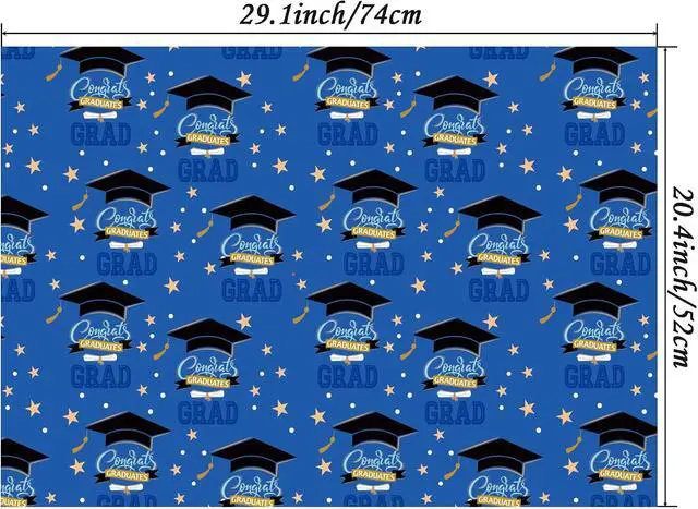 Alt view image 6 of 6 - ZINTBIAL 2026 Graduation Wrapping Paper - Blue and Gold Gift Wrapping Paper With Black Mortarboard Caps,Congratulations Design Perfect for Graduation Party Celebration - 20 x 29 Inch, 6 Folded Sheets