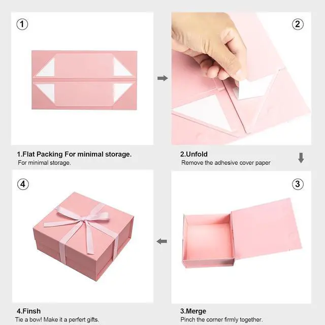 Alt view image 5 of 7 - Pink Gift Boxes with Lids Pack of 1, 6x6x3 Inches Small Gift Box with Ribbon, Collapsible Gift Boxes with Magnetic Closure for Presents, Bridesmaid Proposal Box for Family Mom Girlfriend