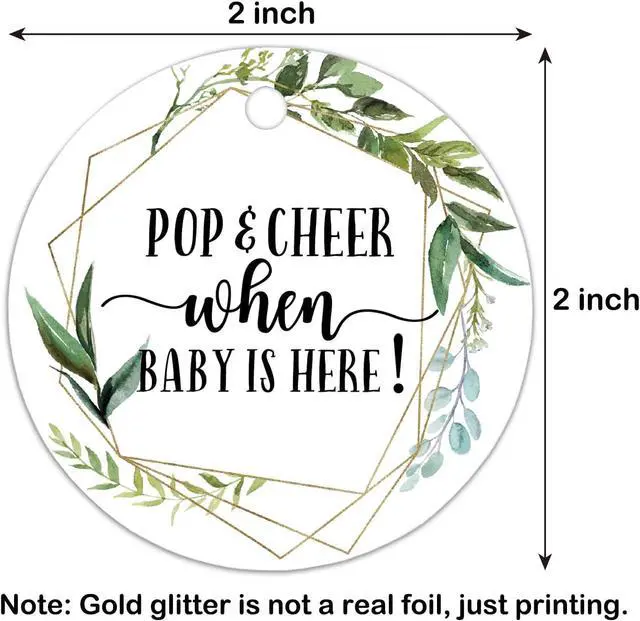 Alt view image 4 of 7 - None Brand Baby Shower Tags, Mini Champagne Bottle Greenery Pop and Cheer Tags, 2 Inch, 50 Count with Golden Ribbon