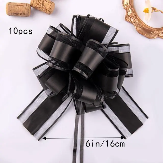 Alt view image 2 of 5 - GAKA 10 Pieces Black Pull Bow, 6 inch Big Pull Bows for Wrapping Gift or Flower Baskets Decorations, Christmas Valentine's Day Various Party Gift Flower Decorations