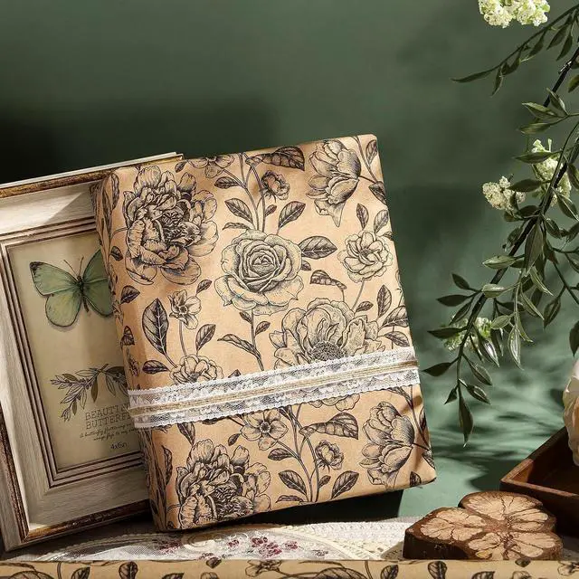 Alt view image 5 of 7 - WRAPAHOLIC Kraft Floral Wrapping Paper Roll - Mini Roll - 17 Inch x 9.8 Feet - Vintage Black Flower Wrapping Paper for Birthday, Bridal Shower, Wedding, Baby Shower