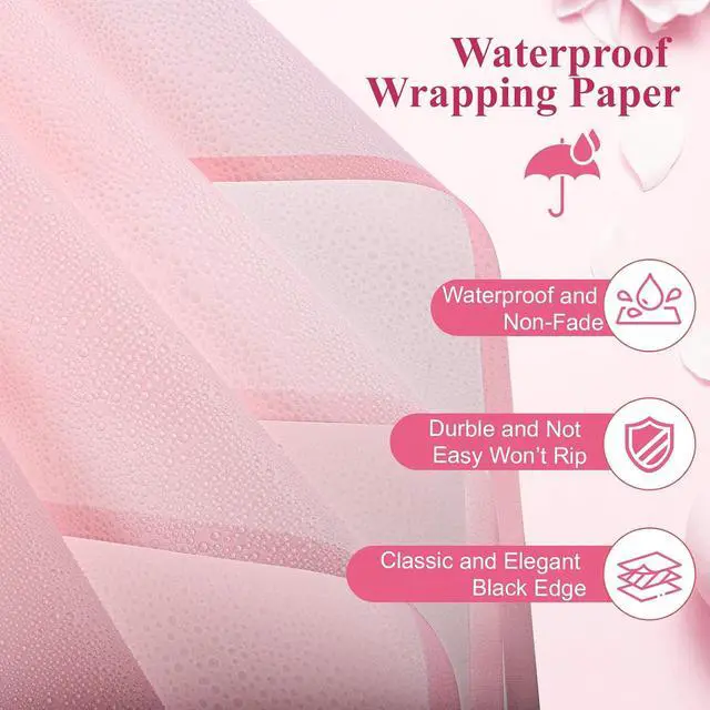 Alt view image 2 of 7 - woric 25 Sheets Pink Floral Wrapping Paper,Waterproof Translucent
