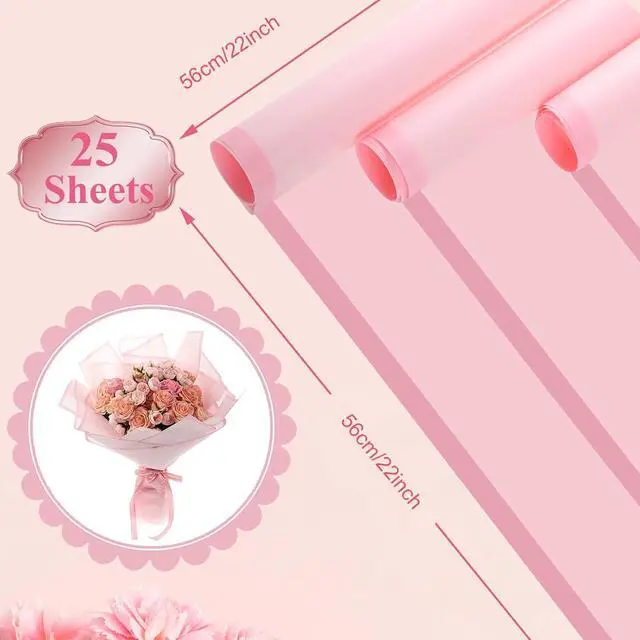 Alt view image 3 of 7 - woric 25 Sheets Pink Floral Wrapping Paper,Waterproof Translucent