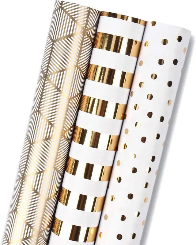 Alt view image 2 of 7 - MAYPLUSS Birthday Wrapping Paper, 17 in x 120in Per roll, Gold Gift Wrap