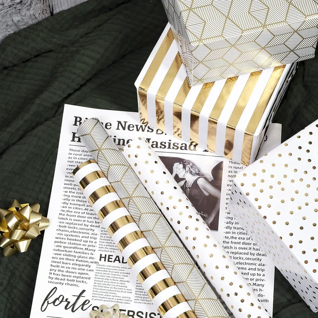 Alt view image 3 of 7 - MAYPLUSS Birthday Wrapping Paper, 17 in x 120in Per roll, Gold Gift Wrap