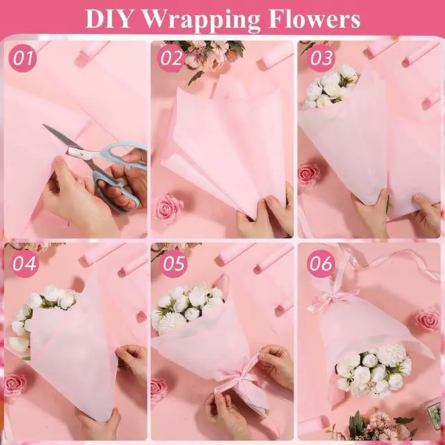 Alt view image 5 of 7 - woric 25 Sheets Pink Floral Wrapping Paper,Waterproof Translucent