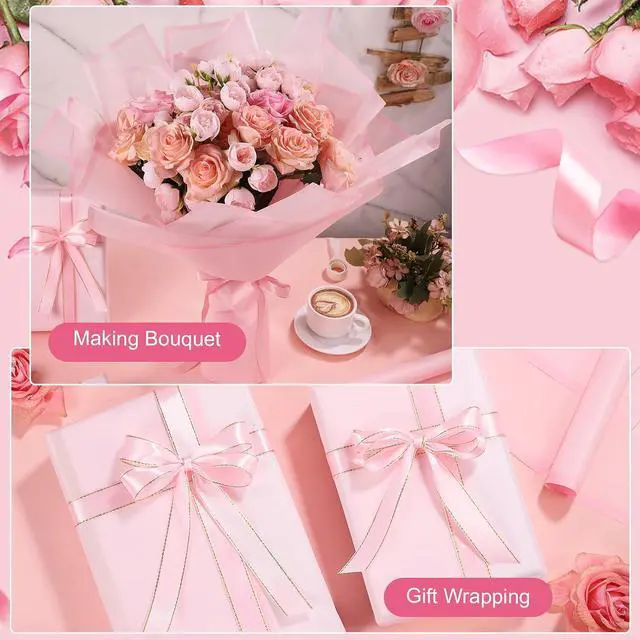 Alt view image 6 of 7 - woric 25 Sheets Pink Floral Wrapping Paper,Waterproof Translucent
