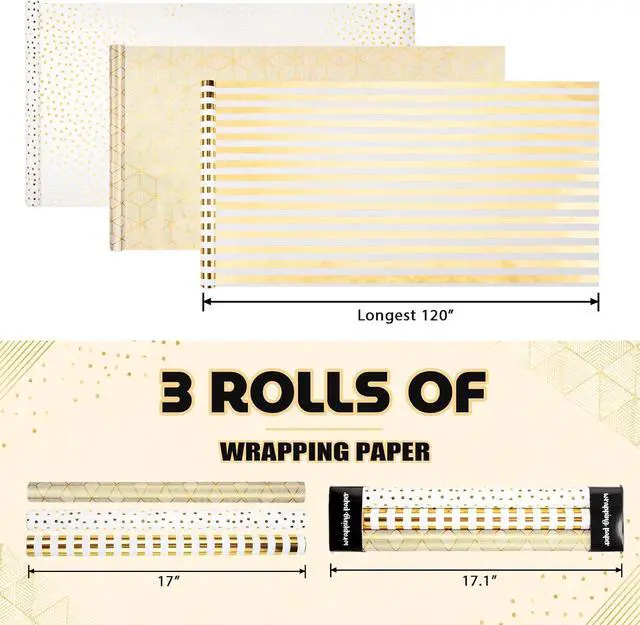 Alt view image 5 of 7 - MAYPLUSS Birthday Wrapping Paper, 17 in x 120in Per roll, Gold Gift Wrap