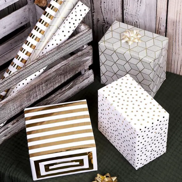 Alt view image 7 of 7 - MAYPLUSS Birthday Wrapping Paper, 17 in x 120in Per roll, Gold Gift Wrap