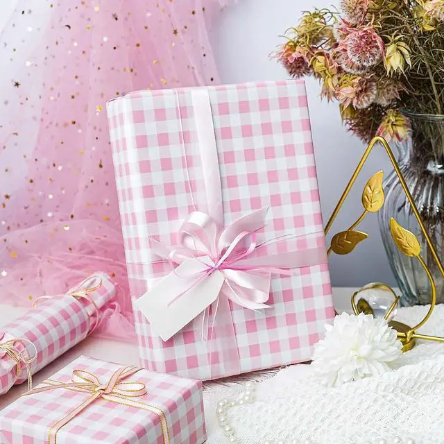 Alt view image 2 of 6 - Burymento Pink Checkerboard Wrapping Paper, Gift Wrap for Birthday, Valentines, Mothers day, Graduation, Wedding, Fathers day, Baby Shower, Christmas (17in x 32.8ft)