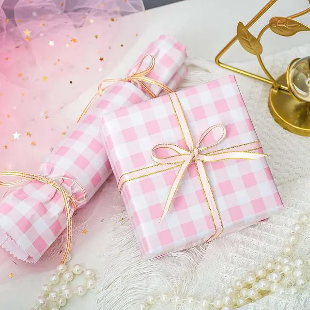 Alt view image 3 of 6 - Burymento Pink Checkerboard Wrapping Paper, Gift Wrap for Birthday, Valentines, Mothers day, Graduation, Wedding, Fathers day, Baby Shower, Christmas (17in x 32.8ft)