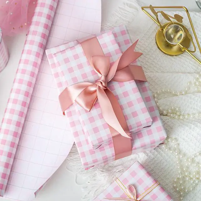 Alt view image 6 of 6 - Burymento Pink Checkerboard Wrapping Paper, Gift Wrap for Birthday, Valentines, Mothers day, Graduation, Wedding, Fathers day, Baby Shower, Christmas (17in x 32.8ft)