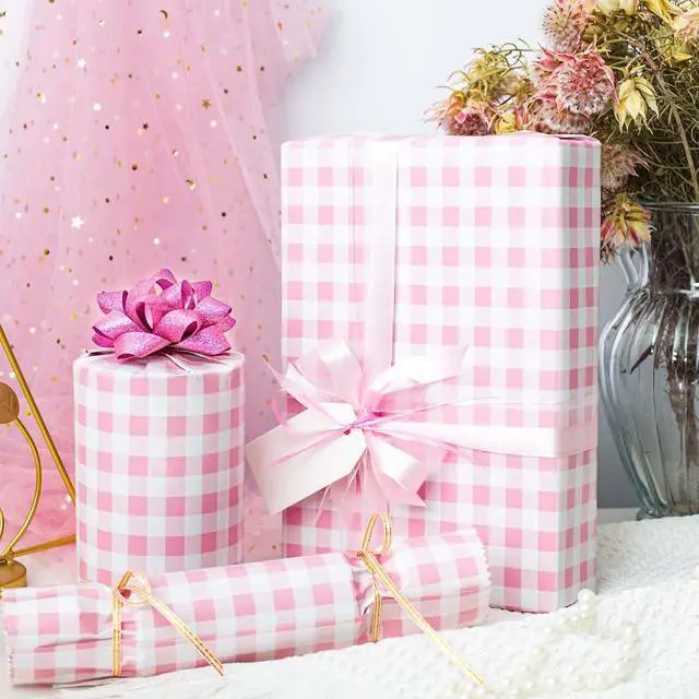 Alt view image 5 of 6 - Burymento Pink Checkerboard Wrapping Paper, Gift Wrap for Birthday, Valentines, Mothers day, Graduation, Wedding, Fathers day, Baby Shower, Christmas (17in x 32.8ft)