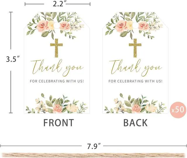 Alt view image 2 of 6 - Baptism Thank You Tags, 50 Pcs Cross Design Thank You Favor Tags (Pink)