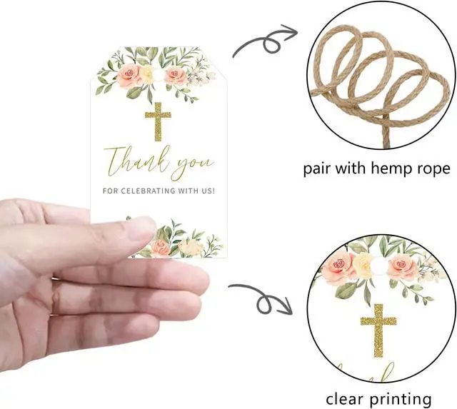 Alt view image 3 of 6 - Baptism Thank You Tags, 50 Pcs Cross Design Thank You Favor Tags (Pink)