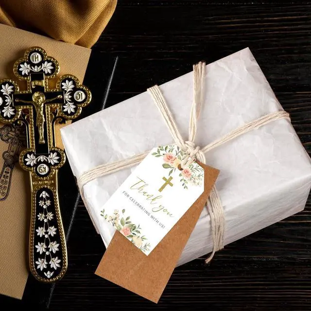 Alt view image 6 of 6 - Baptism Thank You Tags, 50 Pcs Cross Design Thank You Favor Tags (Pink)