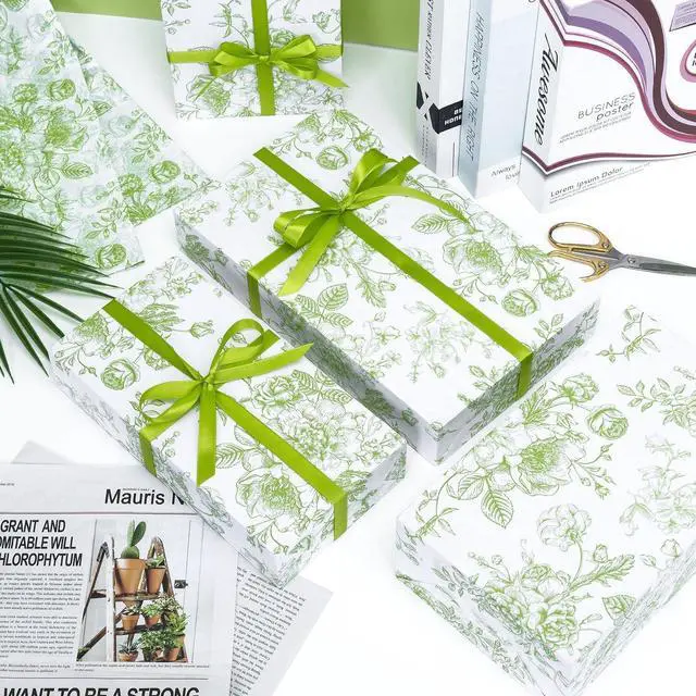 Alt view image 3 of 7 - Larcenciel Elegant Floral Tissue Paper for Gift Bags, Sage Green Flower Gift Wrapping Tissue Paper, Pretty Botanical Packing Supplies for Wedding Gifts, Birthday Presents & Crafts, 20x14 in 30 Sheets