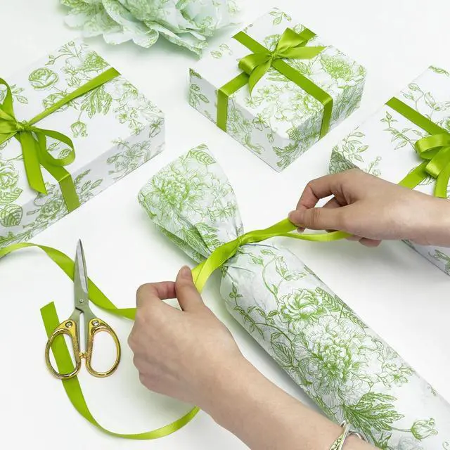 Alt view image 7 of 7 - Larcenciel Elegant Floral Tissue Paper for Gift Bags, Sage Green Flower Gift Wrapping Tissue Paper, Pretty Botanical Packing Supplies for Wedding Gifts, Birthday Presents & Crafts, 20x14 in 30 Sheets