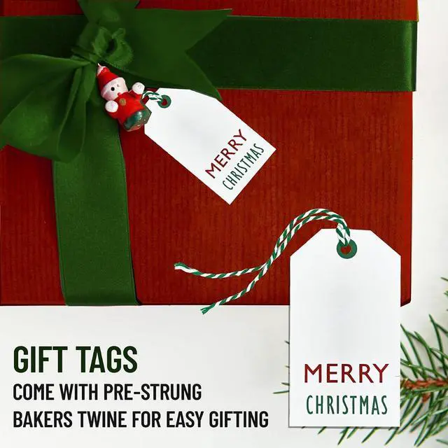 Alt view image 2 of 7 - K-Kraft Green Tags for Gift Wrapping and Labeling (Xmas on White Kraft 25 PCS) with Pre-Strung Holiday Bakers Twine
