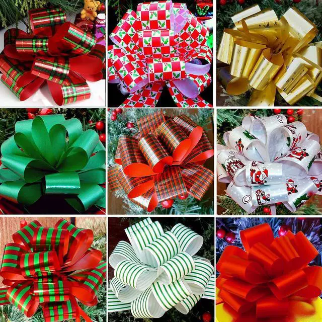 Alt view image 2 of 7 - GiftWrap Etc. Christmas Gift Pull Bows - 5" Wide, Set of 9, Red, Green, Gold, Stripes, Swirls, Gift Bows, Christmas Presents, Birthday, Boxing Day, Hanukkah, Wreath, Swag, Christmas Tree, Fundraiser