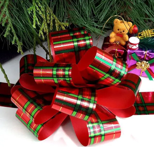 Alt view image 7 of 7 - GiftWrap Etc. Christmas Gift Pull Bows - 5" Wide, Set of 9, Red, Green, Gold, Stripes, Swirls, Gift Bows, Christmas Presents, Birthday, Boxing Day, Hanukkah, Wreath, Swag, Christmas Tree, Fundraiser