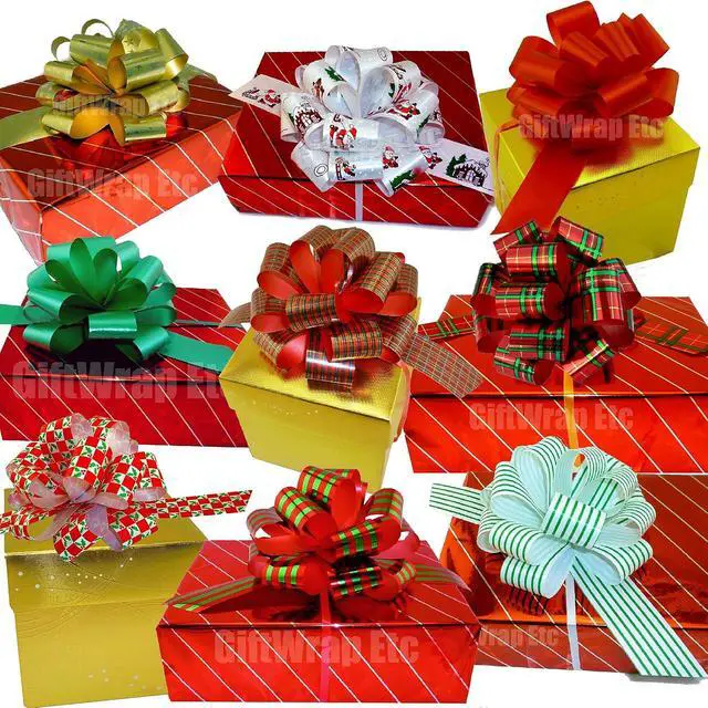 Alt view image 3 of 7 - GiftWrap Etc. Christmas Gift Pull Bows - 5" Wide, Set of 9, Red, Green, Gold, Stripes, Swirls, Gift Bows, Christmas Presents, Birthday, Boxing Day, Hanukkah, Wreath, Swag, Christmas Tree, Fundraiser