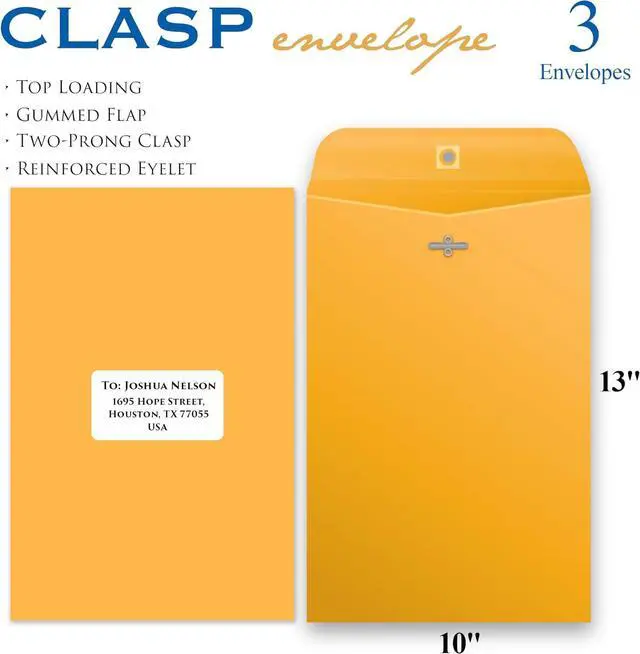 Alt view image 2 of 7 - BAZIC Products Clasp Envelope 10" x 13", Gummed Seal Eyelet Closure, Brown Kraft Paper Catalog Mailing Envelopes for Home Office School (3/Pack), 1-Pack