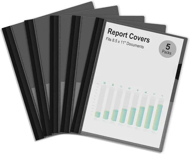 Main image of Ndsox 5 Packs Clear Front Report Covers with 3-Prong Fasteners, Plastic Project Presentation Folders Resume Document Covers with Black Back for 8.5" x 11" Letter Size Paper for School Office Business