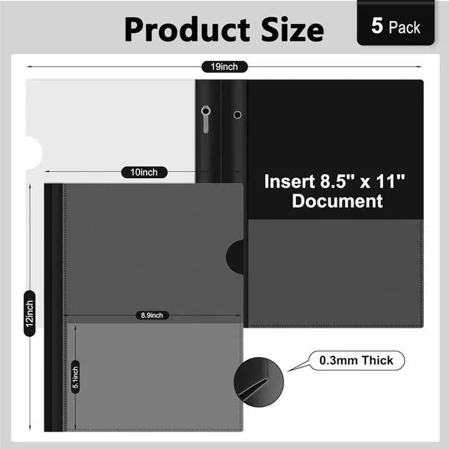 Alt view image 2 of 7 - Ndsox 5 Packs Clear Front Report Covers with 3-Prong Fasteners, Plastic Project Presentation Folders Resume Document Covers with Black Back for 8.5" x 11" Letter Size Paper for School Office Business