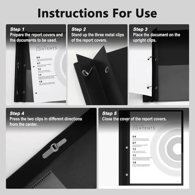 Alt view image 4 of 7 - Ndsox 5 Packs Clear Front Report Covers with 3-Prong Fasteners, Plastic Project Presentation Folders Resume Document Covers with Black Back for 8.5" x 11" Letter Size Paper for School Office Business