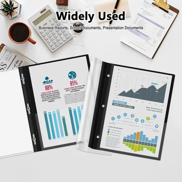 Alt view image 5 of 7 - Ndsox 5 Packs Clear Front Report Covers with 3-Prong Fasteners, Plastic Project Presentation Folders Resume Document Covers with Black Back for 8.5" x 11" Letter Size Paper for School Office Business