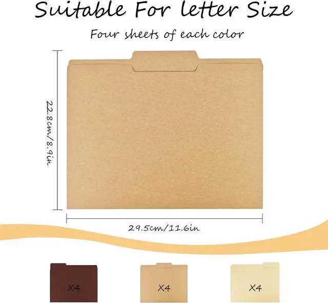 Alt view image 2 of 7 - 12 Pcs Brown File Folders Letter Size Colored Manilla File Folders with 1/3-cut Tabs Decorative File Pockets for Office School Business Home Organizer (12, Brown Series)