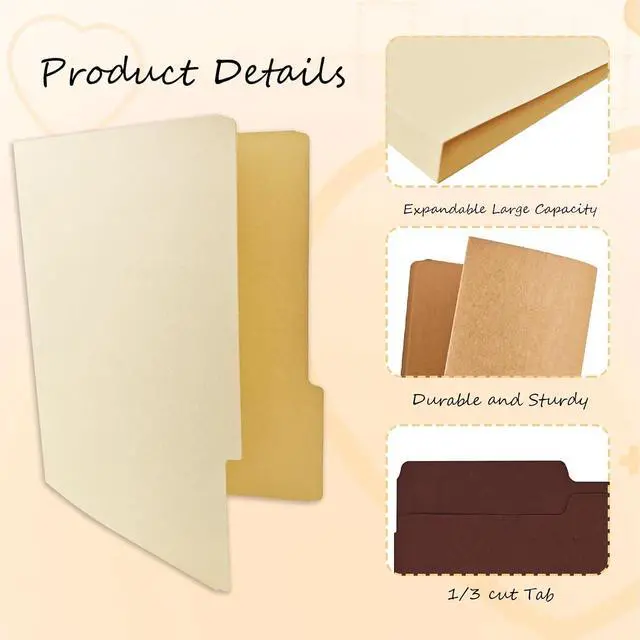Alt view image 3 of 7 - 12 Pcs Brown File Folders Letter Size Colored Manilla File Folders with 1/3-cut Tabs Decorative File Pockets for Office School Business Home Organizer (12, Brown Series)